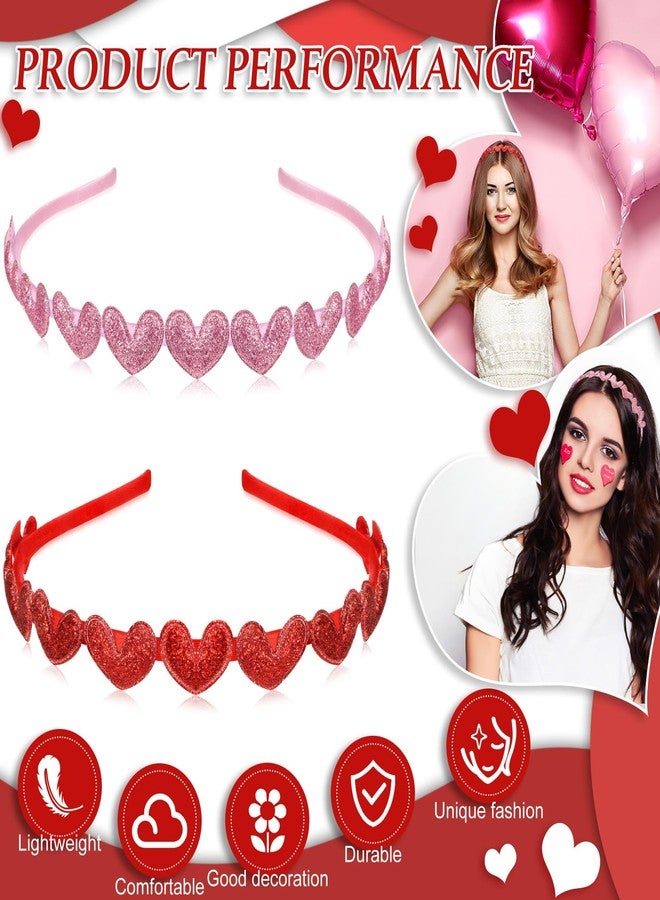 ميتلي قطعتان من عصابات الرأس اللامعة على شكل قلوب لعيد الحب، عصابة رأس لطيفة على شكل قلب باللونين الأحمر والوردي، ربطة شعر كيوبيد لامعة ومرنة، إكسسوارات شعر على شكل قلب حب للأطفال والفتيات والمراهقات في عيد الحب - Image 5